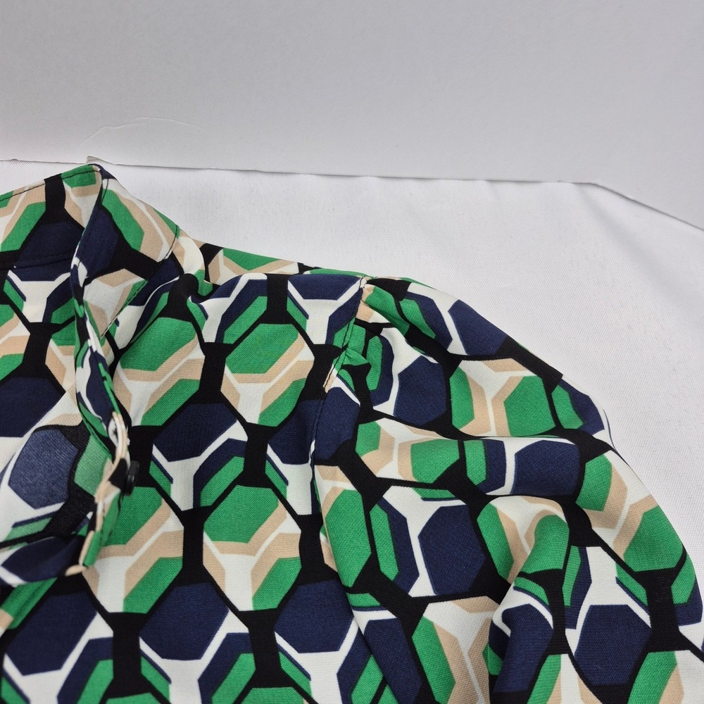 Anne Klein Geo Printed Poet Blouse Women's 1X Green Tan Covered Placket Top NWT - Picture 10 of 16